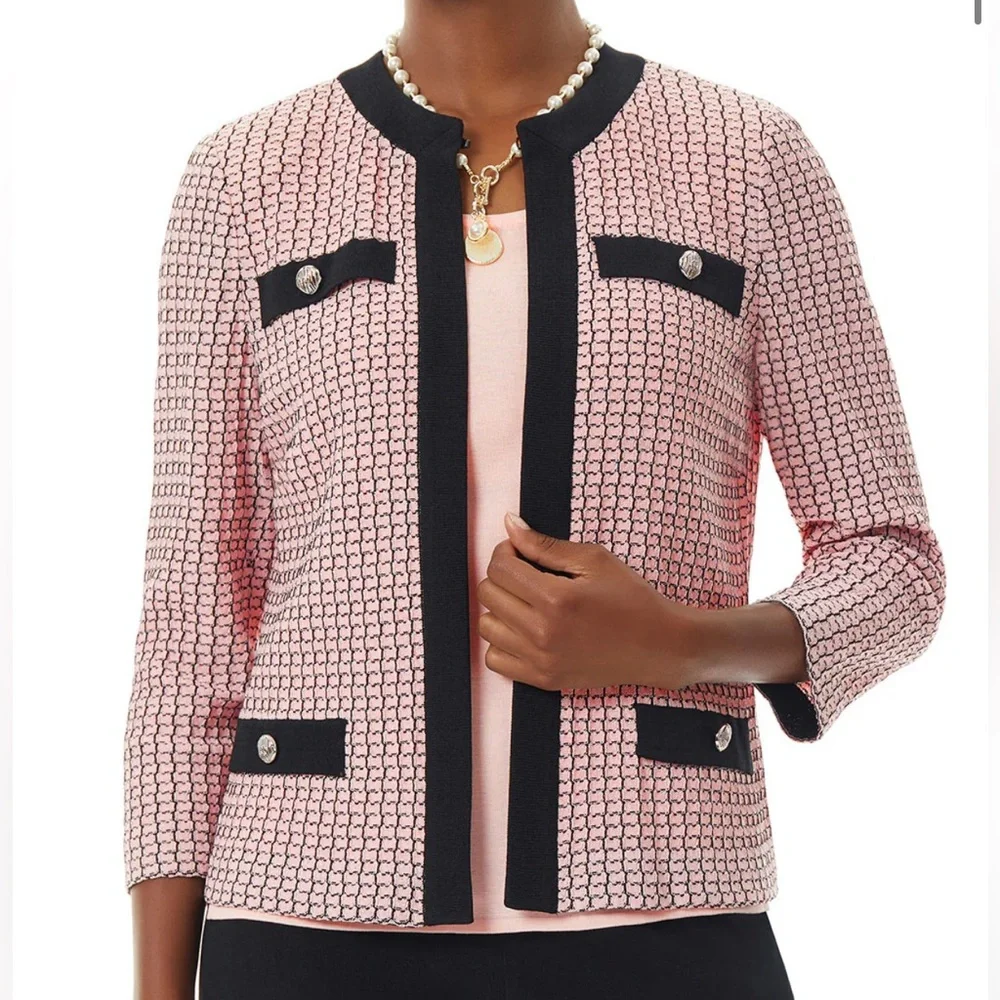 NWOT. Woman’s Ming Wang Texture Stitch Contrast Trim Knit Jacket. Size XS. - Picture 3 of 9